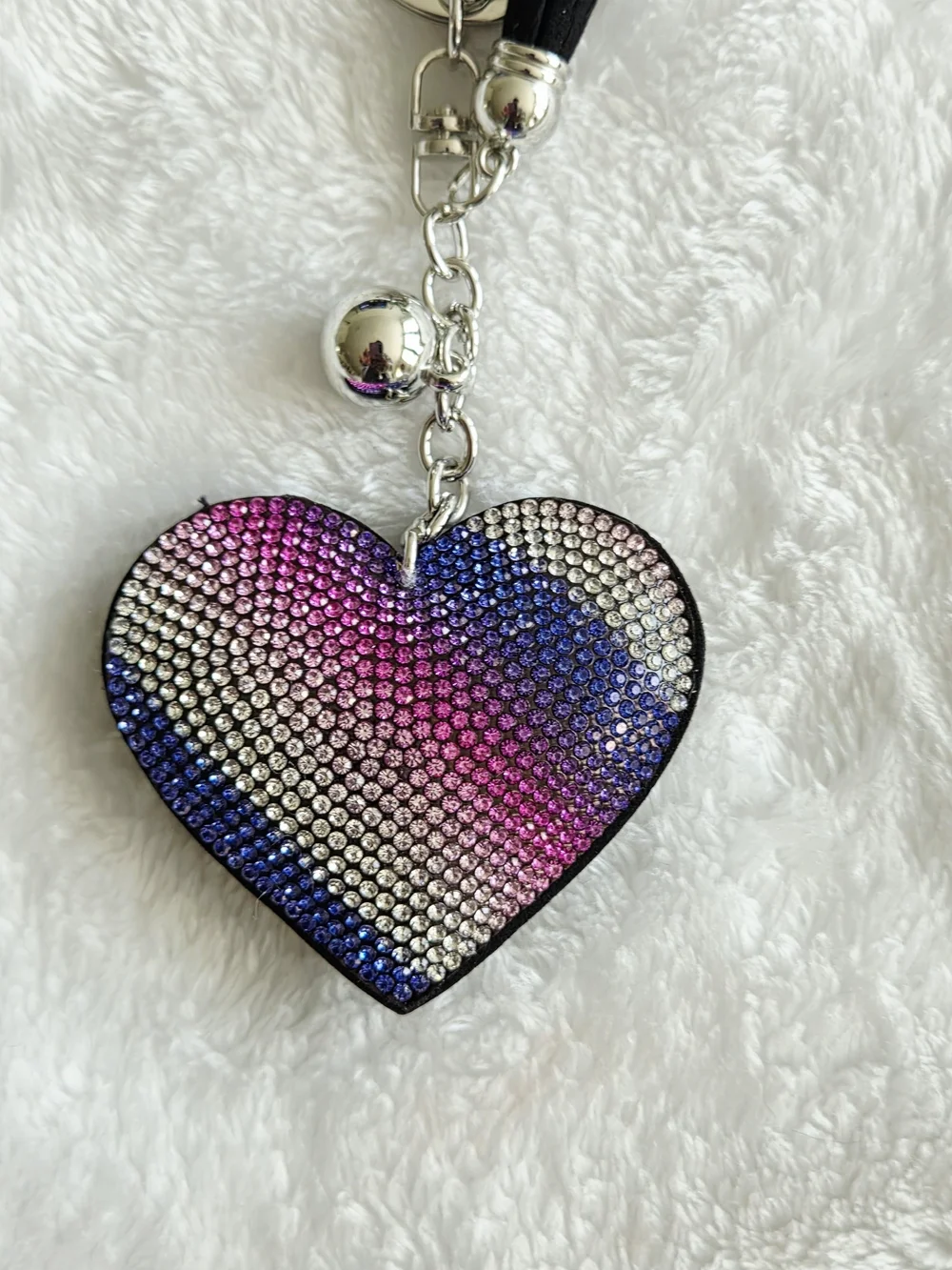 Rhinestone Heart Keychain - Pink, Blue & Silver Bag Charm